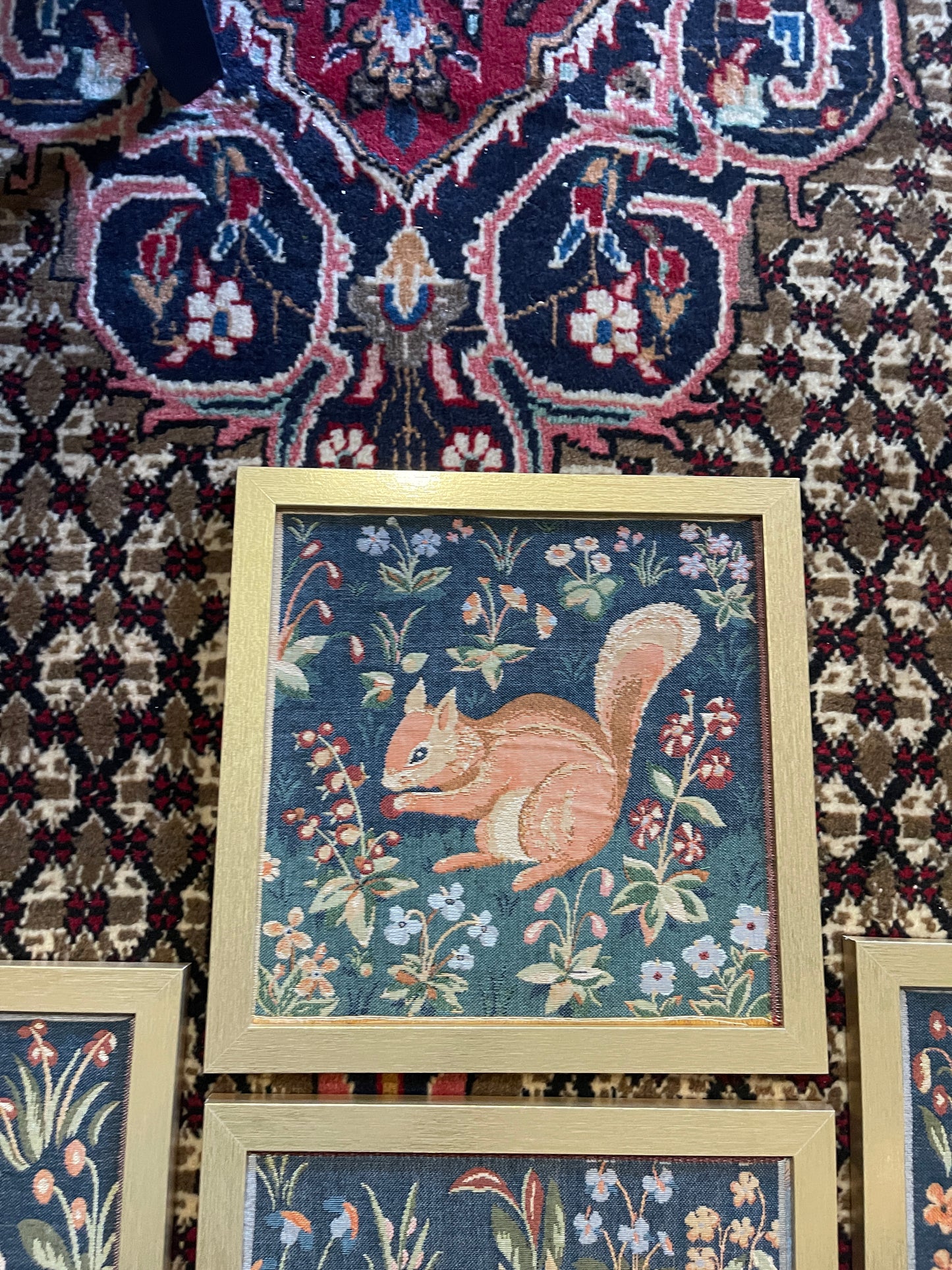 Squirrel Tapestry, Framed French Medieval Tapestry, Estate Decor