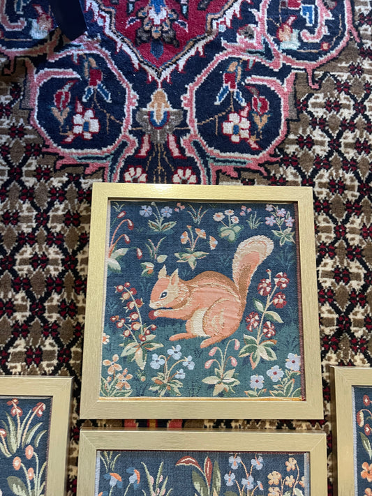 Squirrel Tapestry, Framed French Medieval Tapestry, Estate Decor