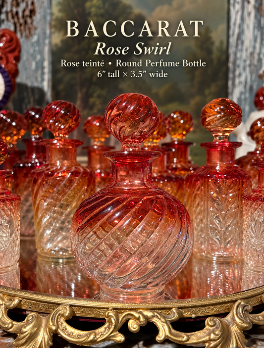 LARGE Baccarat Swirl Rose-Tinted Crystal Jar |  Bulbous Form- 6” tall