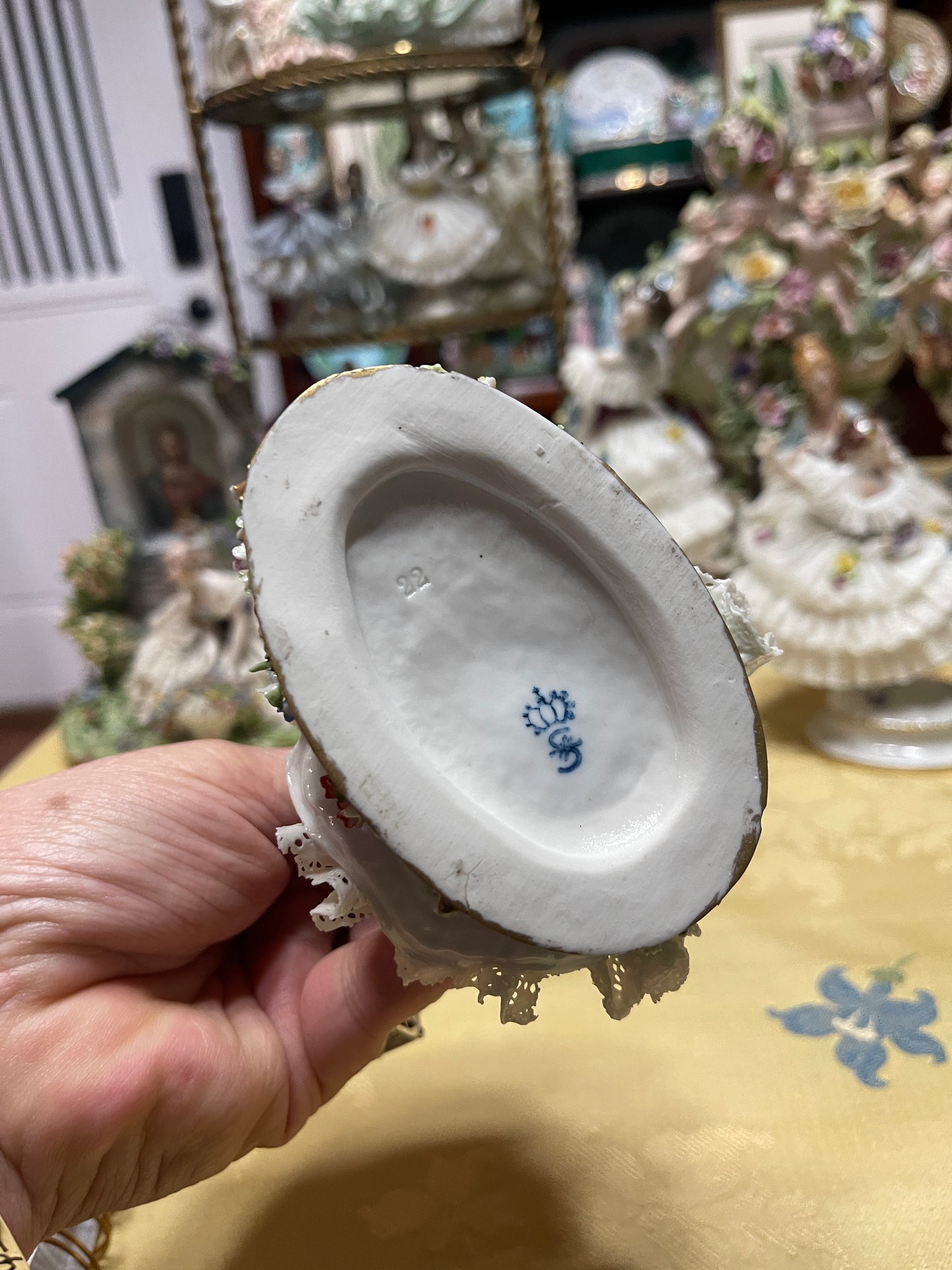 Vintage German Porcelain Dresden-Style Lace Girl Figurine with Bouquet of Flowers | Marked Germany