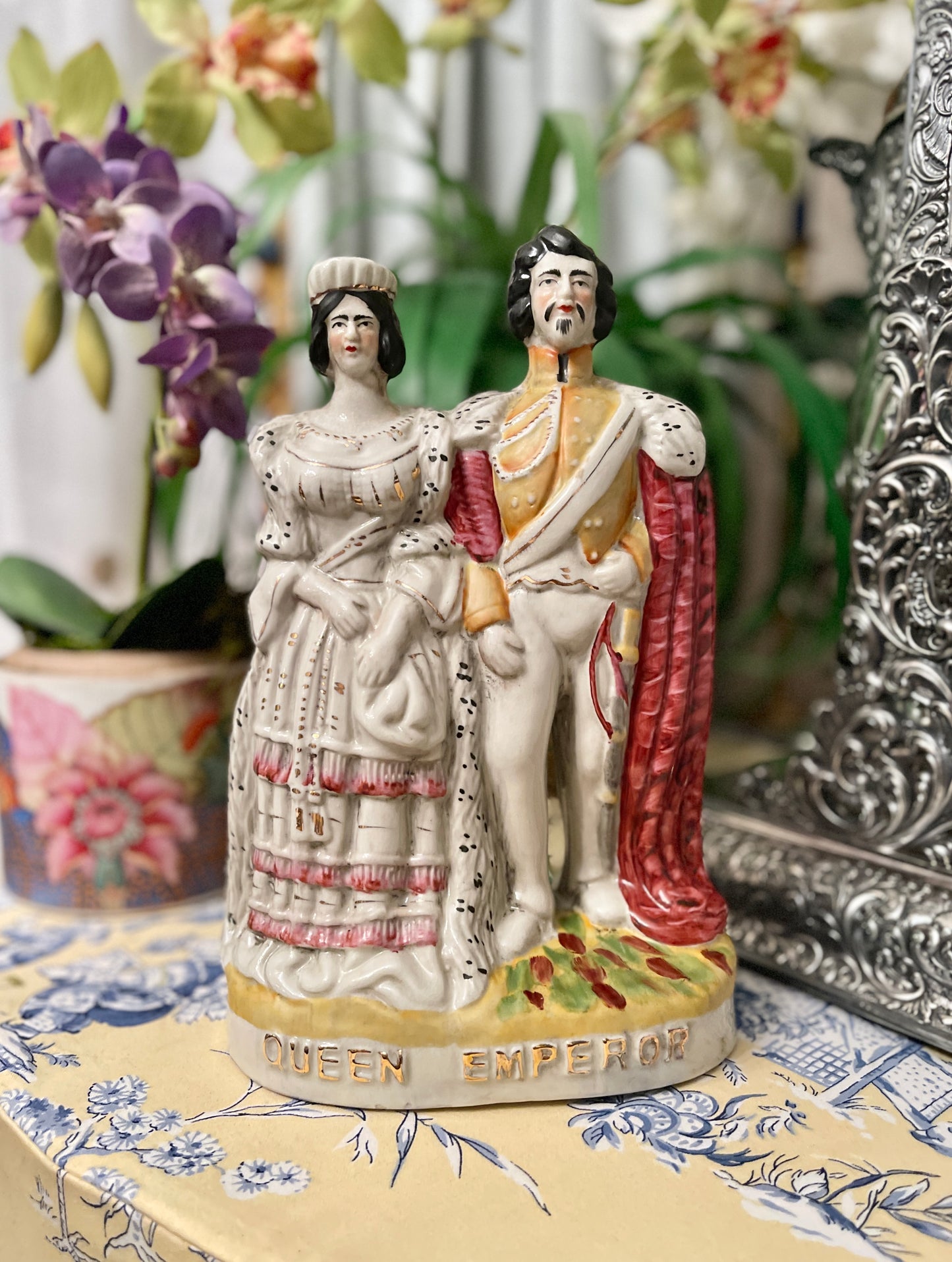 Vintage Staffordshire Style Queen and Emperor Statuette