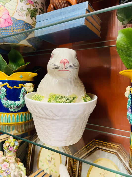 Vintage Olfaire Rabbit Tureen | Large Portuguese Majolica Bunny | Easter & Spring Statement Centerpiece