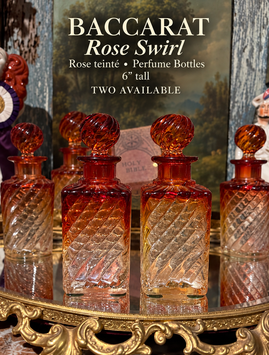 Baccarat Rose Swirl Square Crystal Perfume Bottle | 6″ Tall | Two Available - Offered Individually