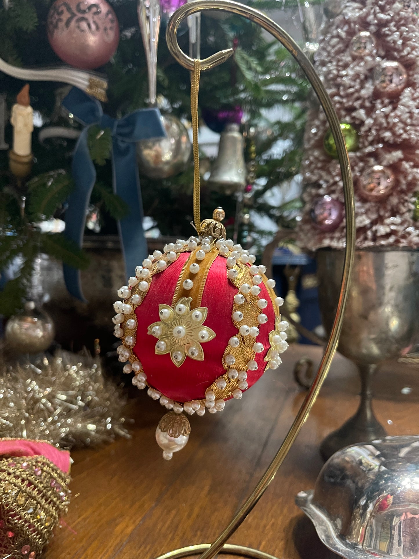Red, Gold, and White Vintage Push Pin Christmas Ornament