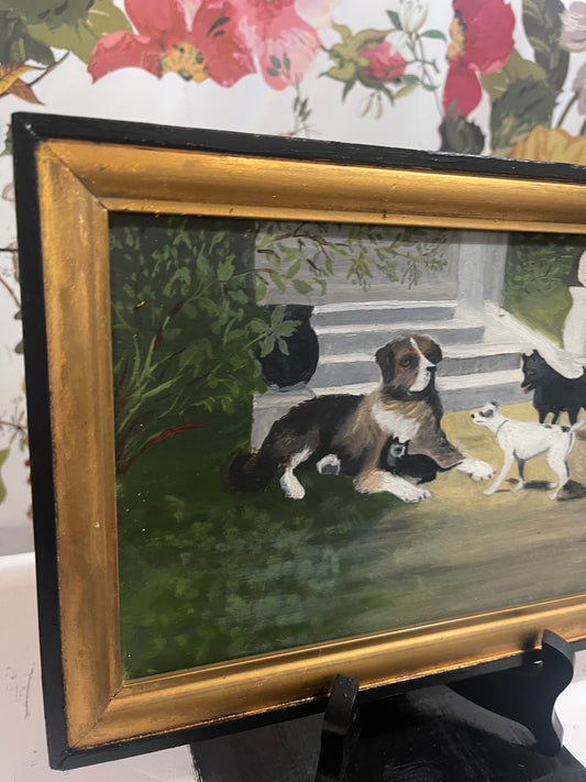 Original Painting Homage of   Omer Coppens’ 1901 Chiens Et Chat