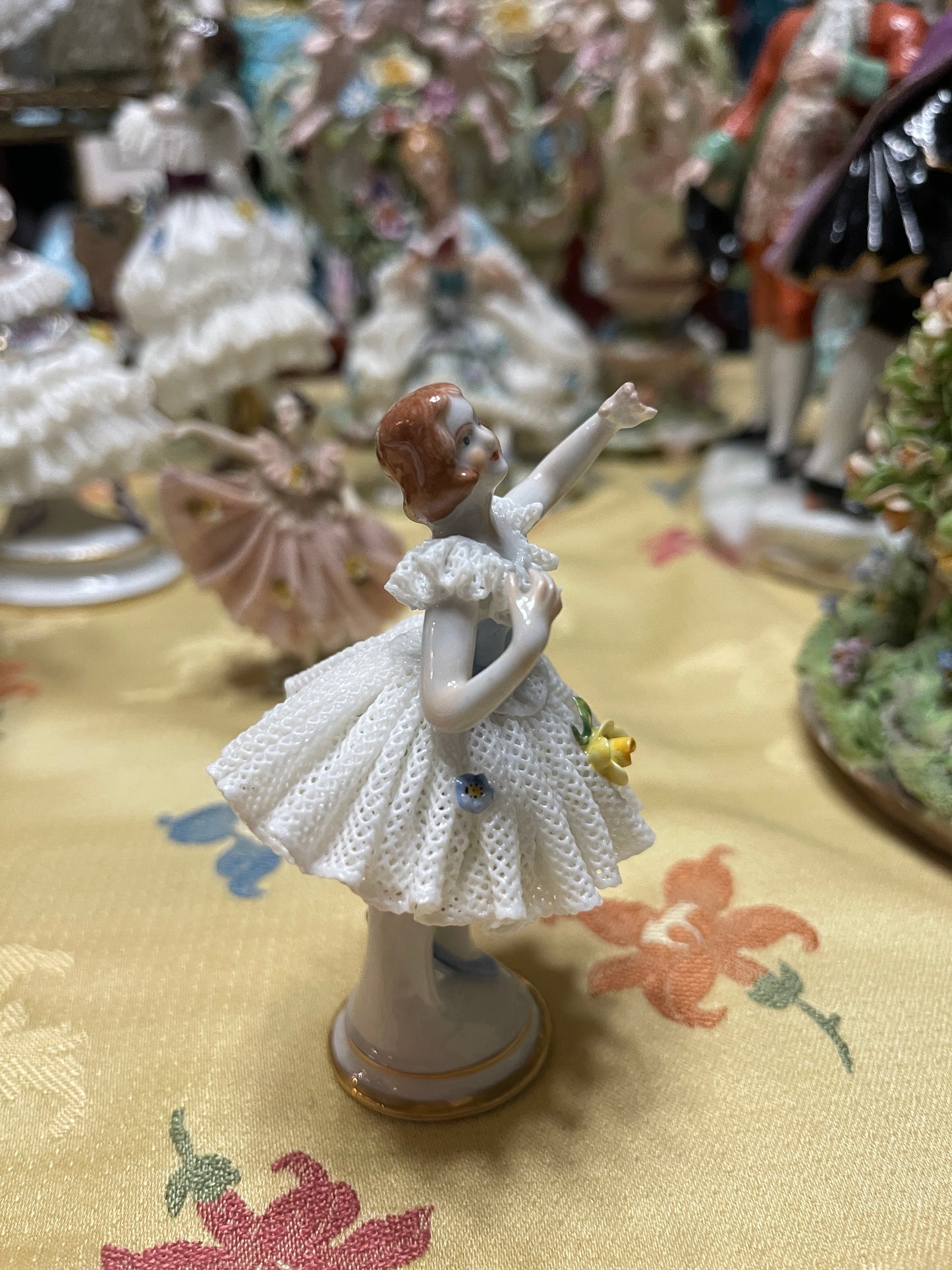 German Porcelain Dresden-Style Lace Dancer Figurine | Vintage European Porcelain in Light Blue and White