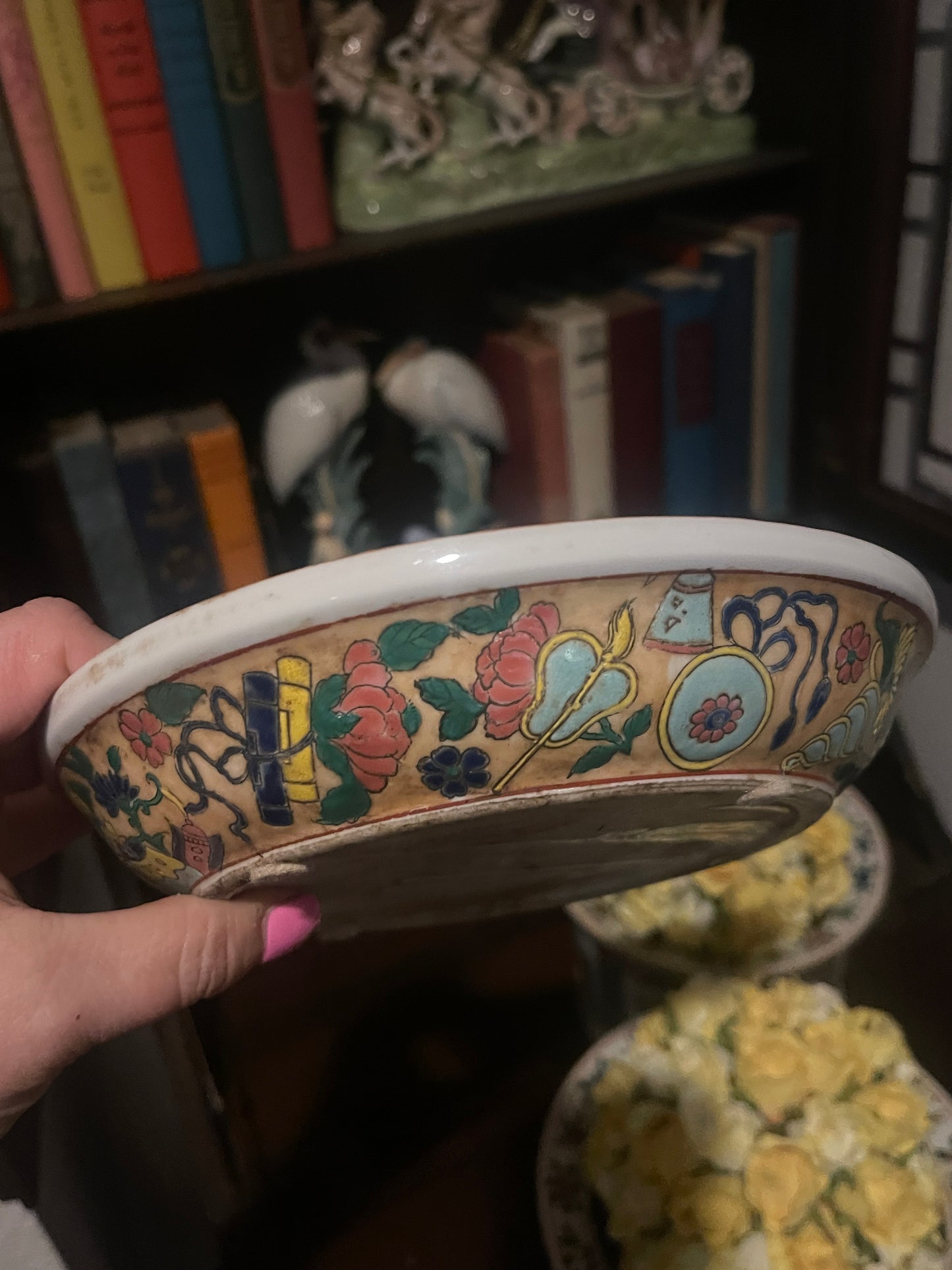 Vintage Chinoiserie Rose Canton Cachepot with Saucer- TWO AVAILABLE