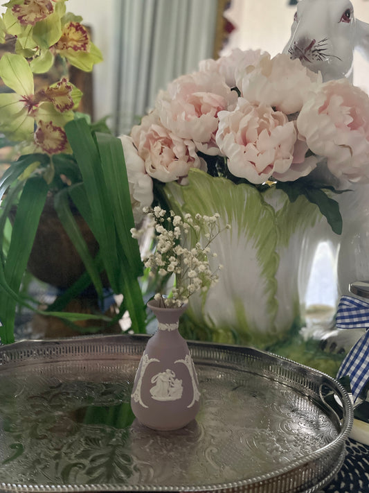 Lilac with Cream Wedgwood Jasperware Vase Cupid Aurora and Chariot