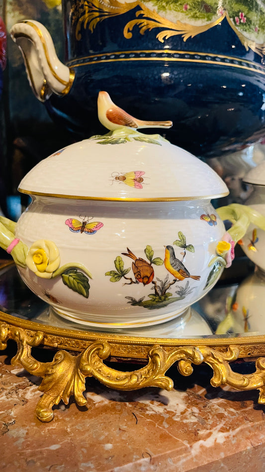 Herend Rothschild Bird Covered Bean Pot – Mixed Scene (Necklace & Woodland)