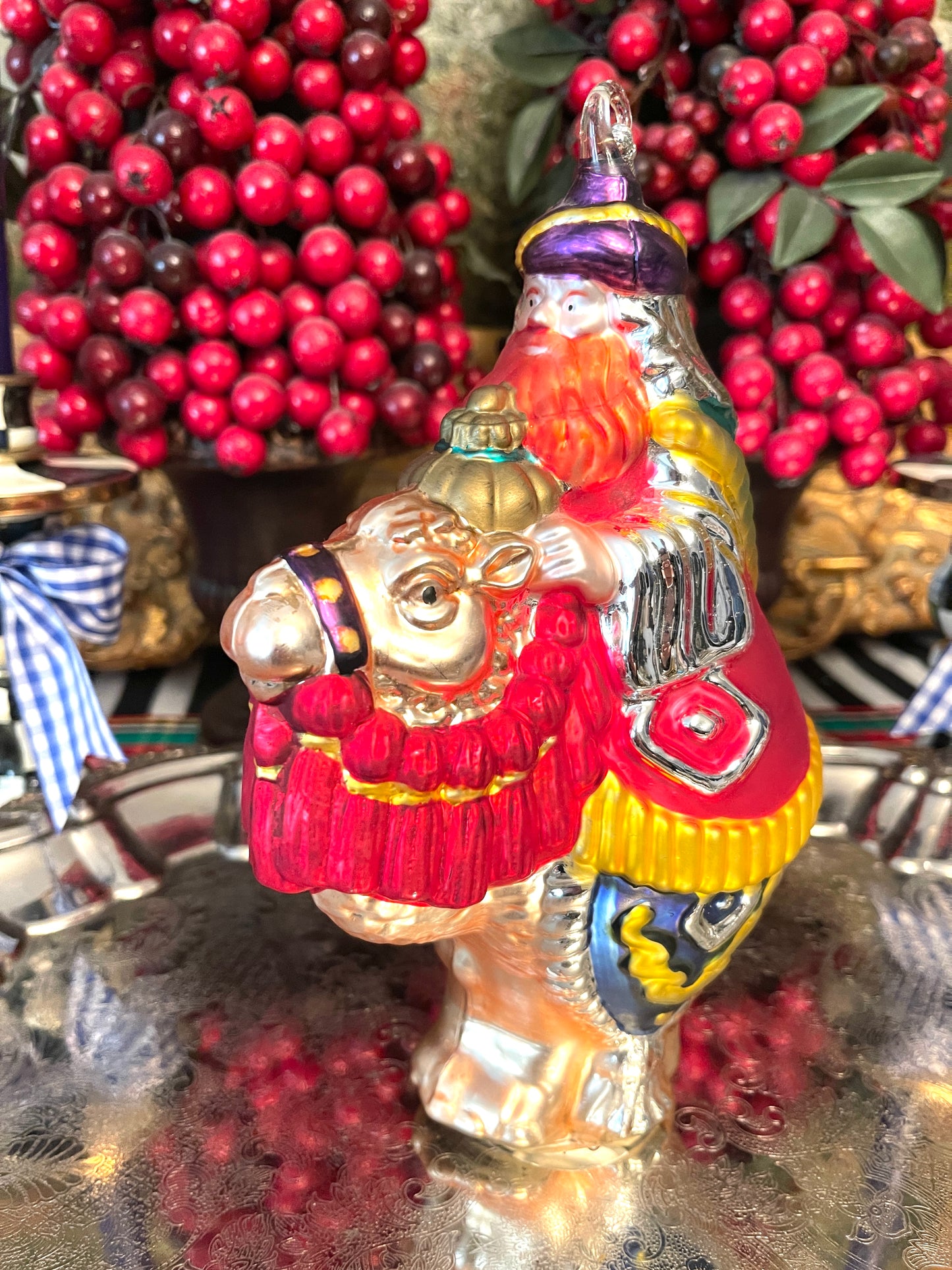 Large Dept 56 Wiseman on Camel Mercury Glass Ornament, Vintage