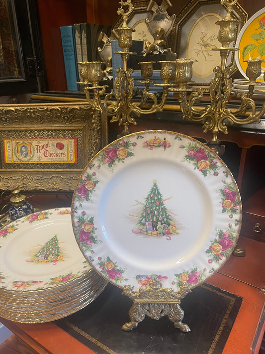 Vintage Royal Albert Christmas Magic Old Country Rose 10.5” Dinner Plates- Set of Two- Six Sets  Available