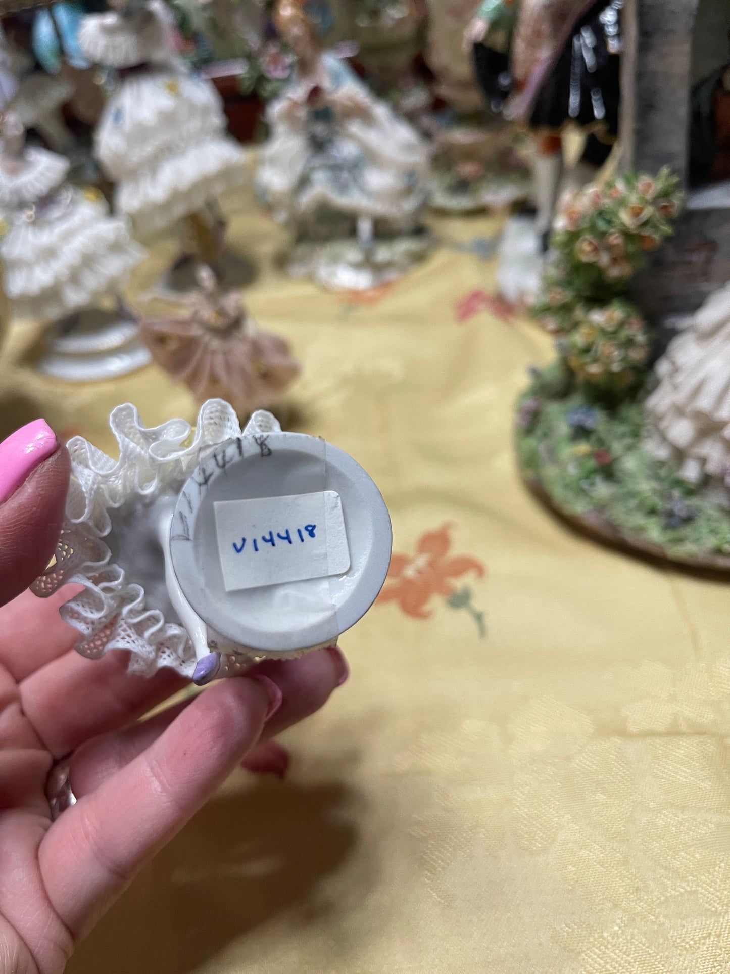 Sweet German Porcelain Dresden-Style Lace Dancer Figurine | Vintage European Porcelain | Applied Flowers