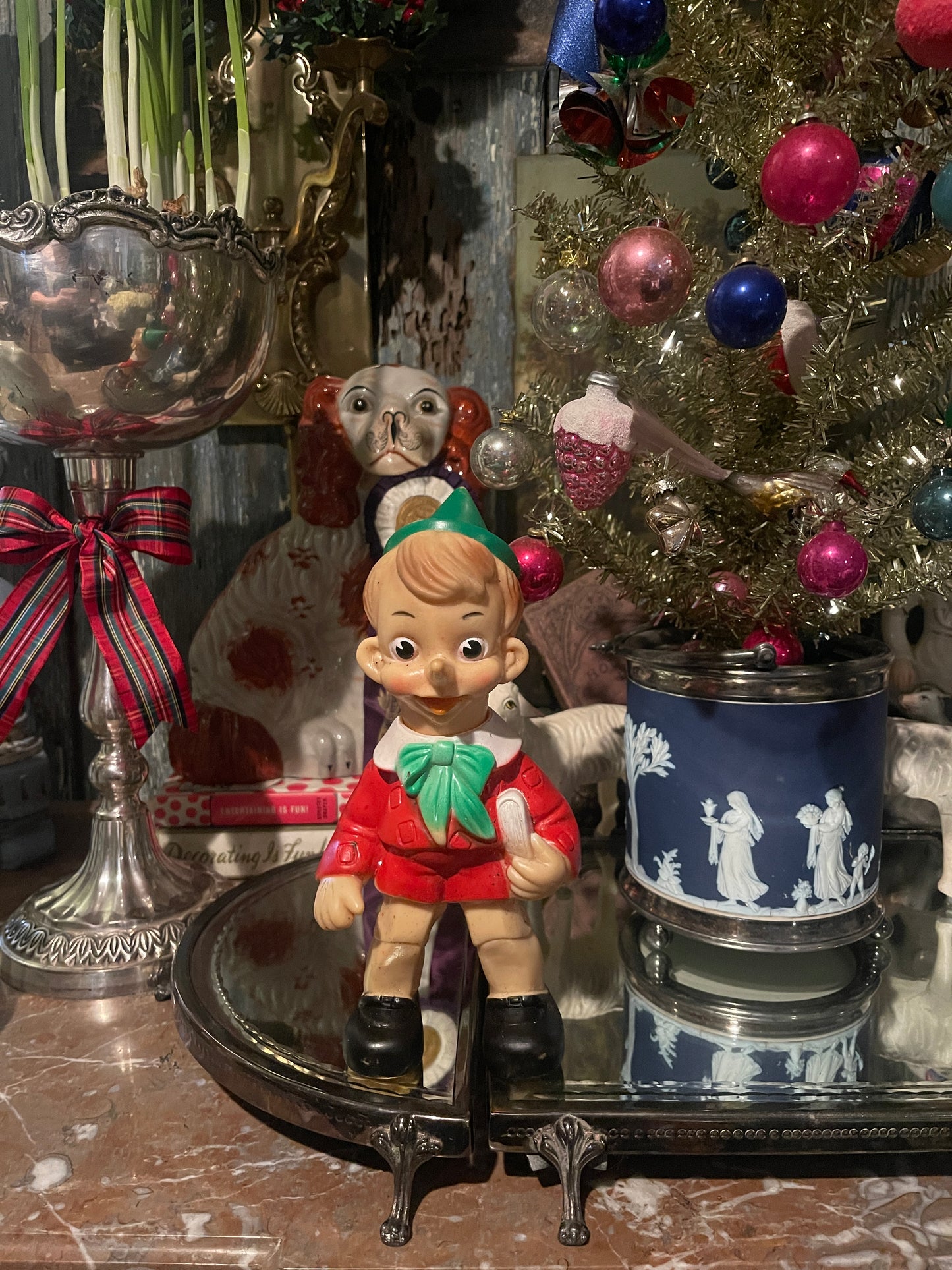 Vintage Italian Mid-Century Rubber Pinocchio Figurine — Hand-Painted, Storybook Charm, 1960s