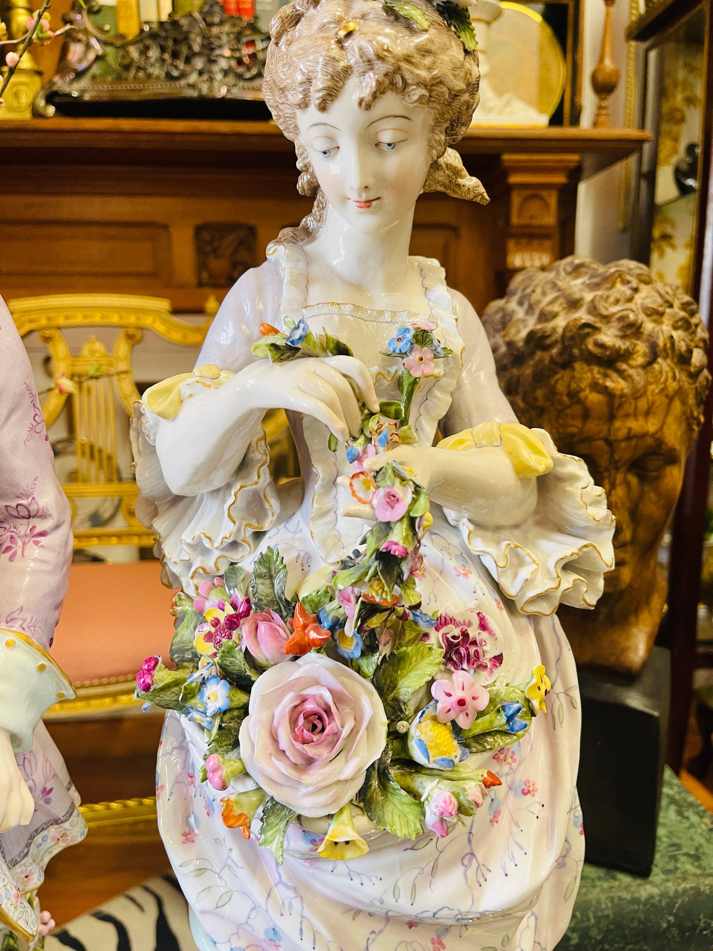 Monumental Pair of Meissen Porcelain Figural Statuettes|Hand-Painted | 24 Inches Tall