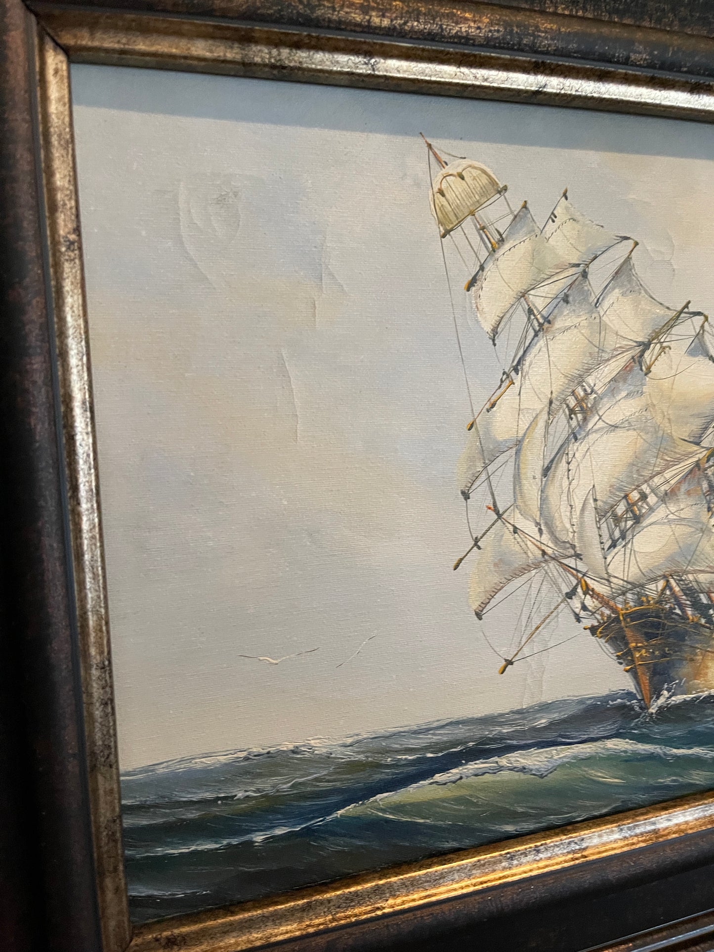 Vintage Clipper Ship Oil Painting by British Artist, John Ambrose (1931-2010)