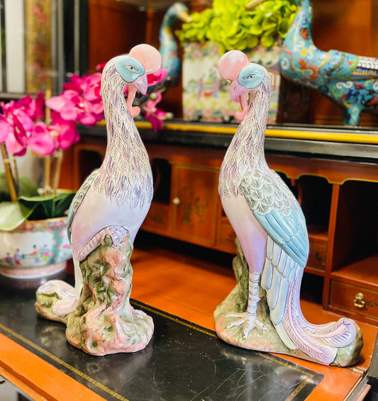 Vintage Chinoiserie Porcelain 18” Chinese
Phoenix Statues- Pair