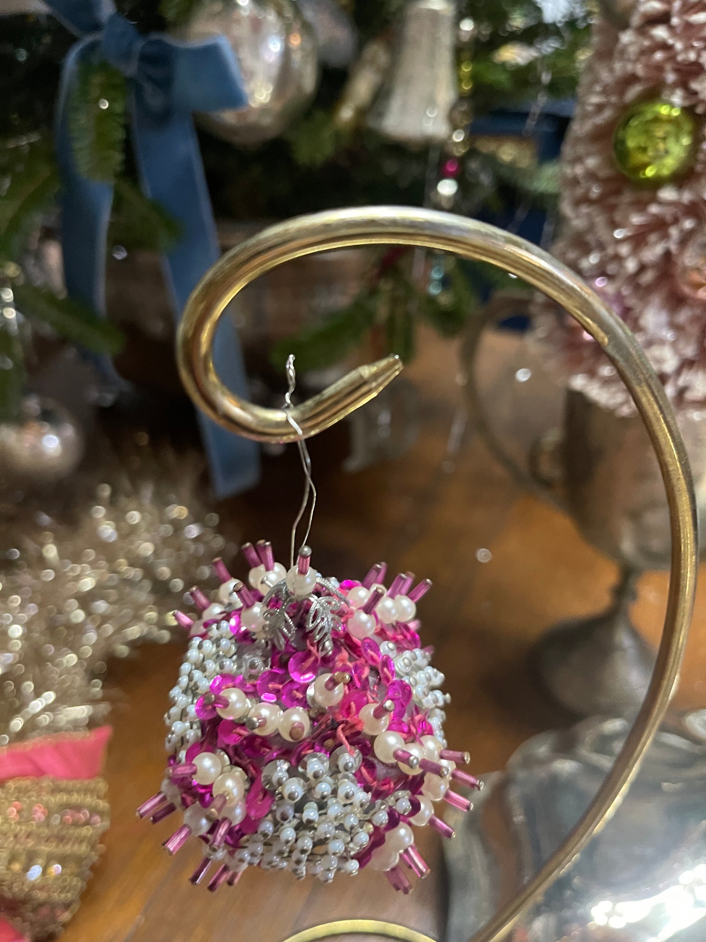 Pink and Silver Vintage Push Pin Christmas Ornamente