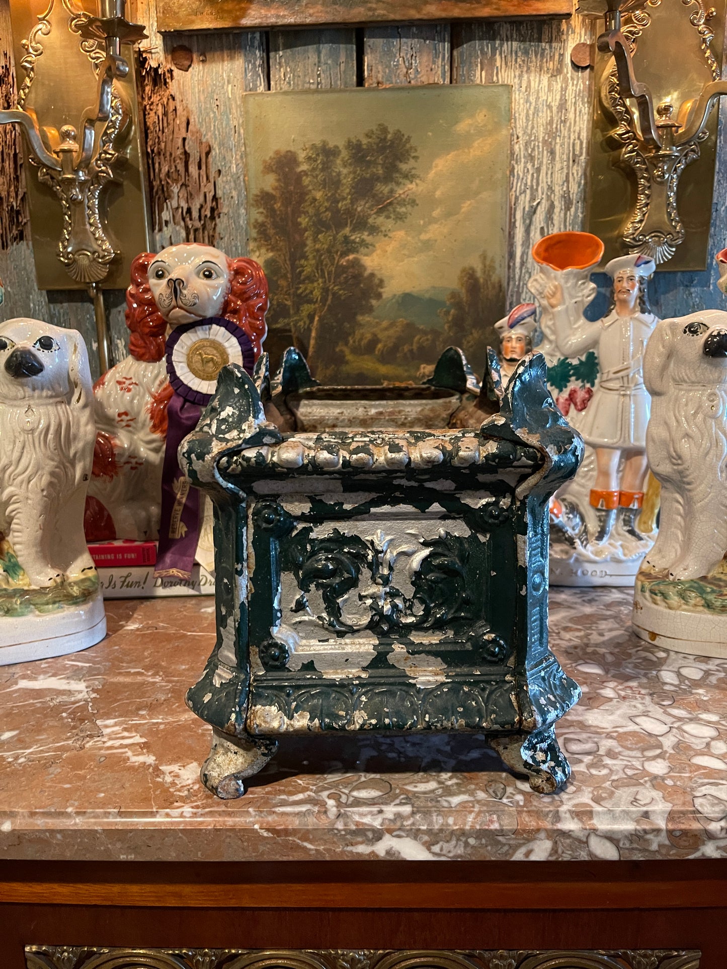 Antique French Cast Iron Rococo Jardinière Planter –Garden Patina