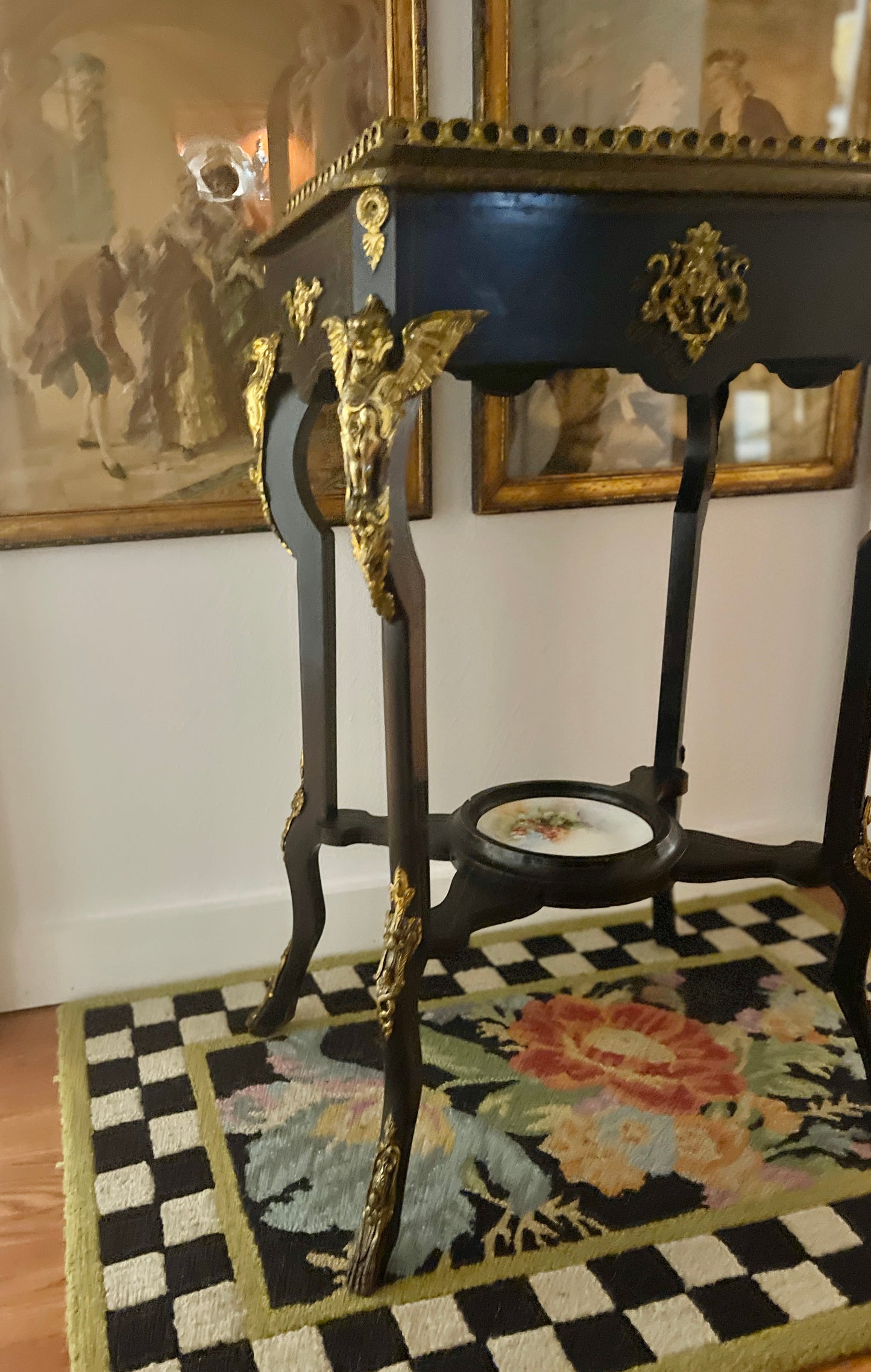 19th Century French Napoleon III Planter Table, Ebonized with Gilt Bronze