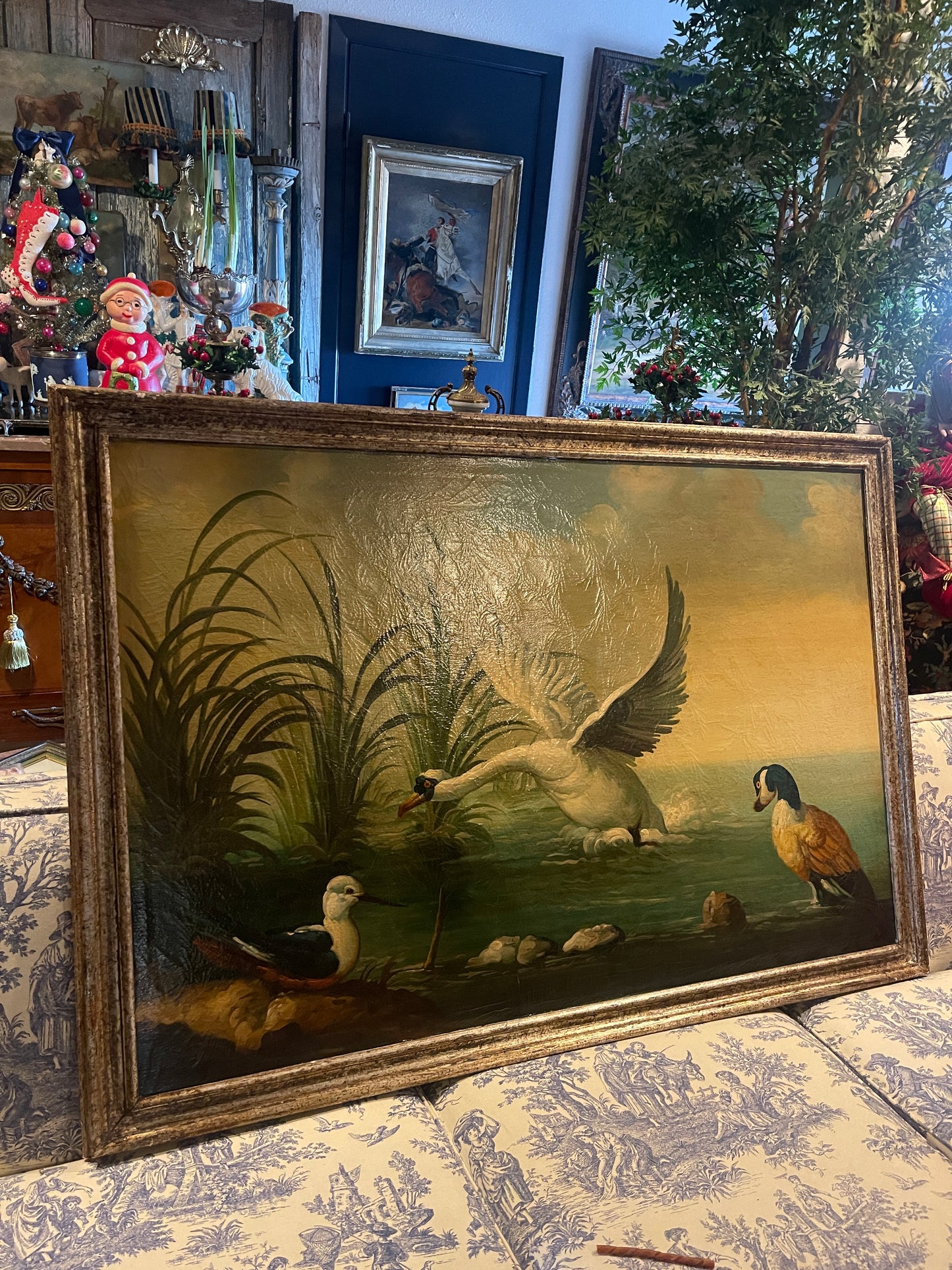 “White Swan” After Ira Monte (b.1918) , 32” x 48” , Vintage Heirloom Artwork