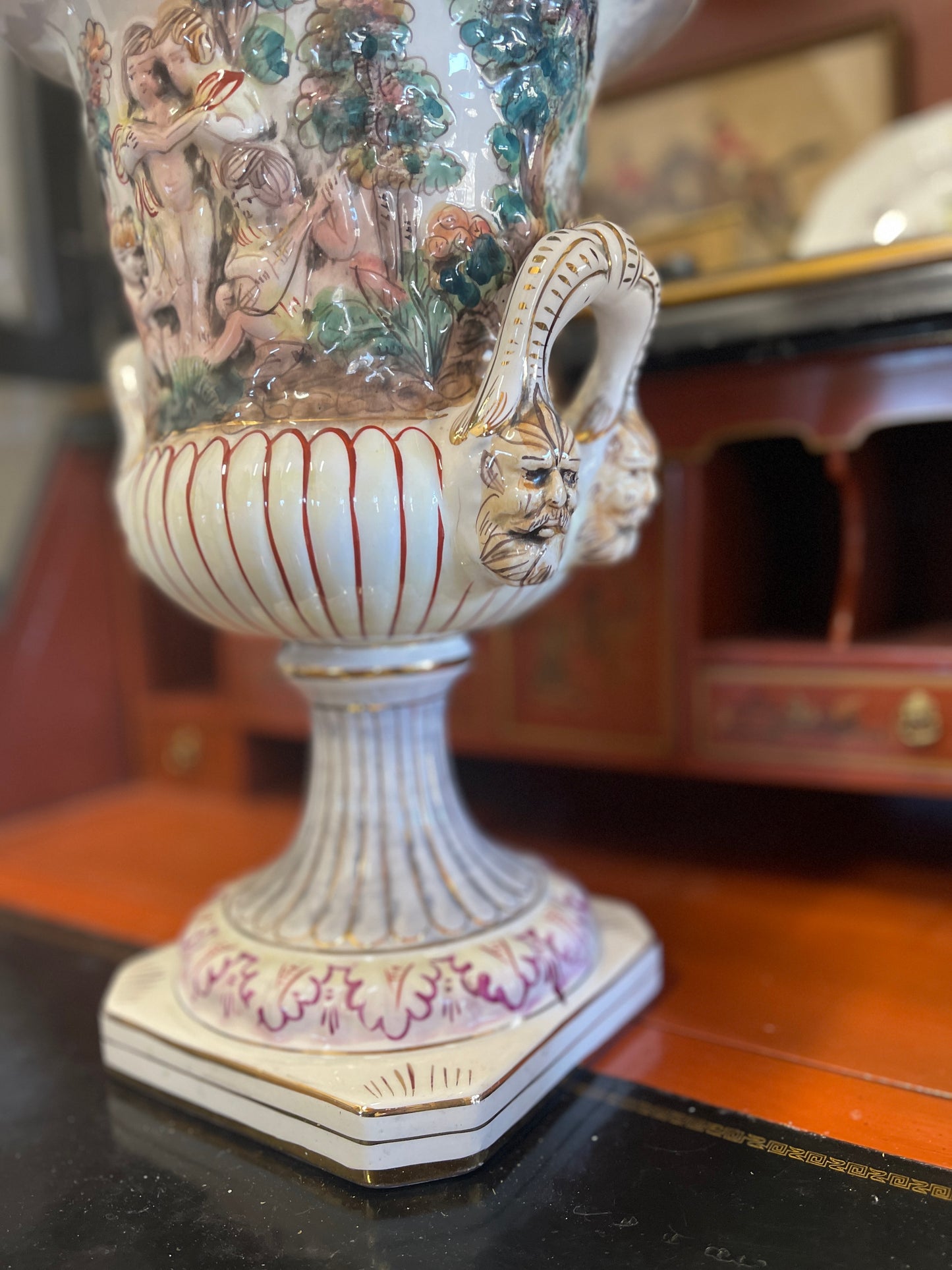 Vintage Capodimonte Figural Double Handled Lidded Urn, Made in Italy, LARGE