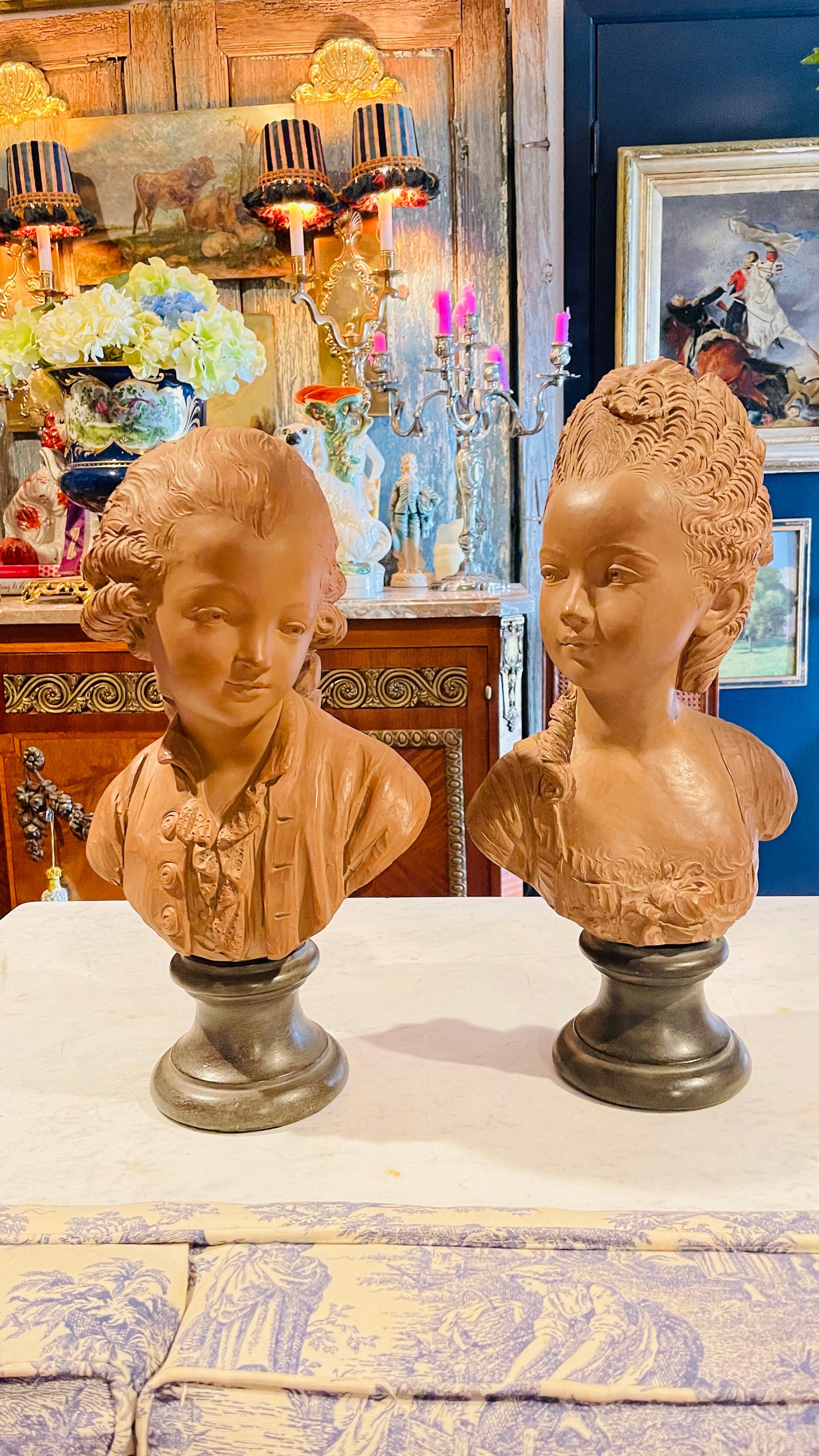 Pair of Louis XVI Style Terracotta Busts of Aristocratic Children, Estate-Sourced