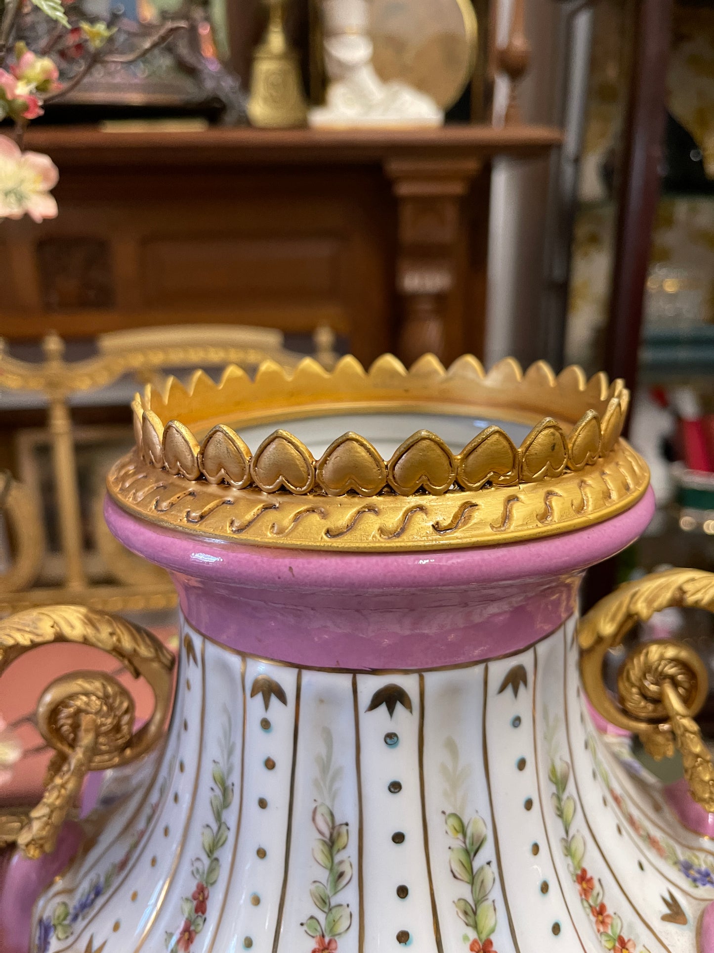 Monumental Pastel Porcelain Urns with Gilt Mounts|Pair | Grand Decorative Statement Vessels