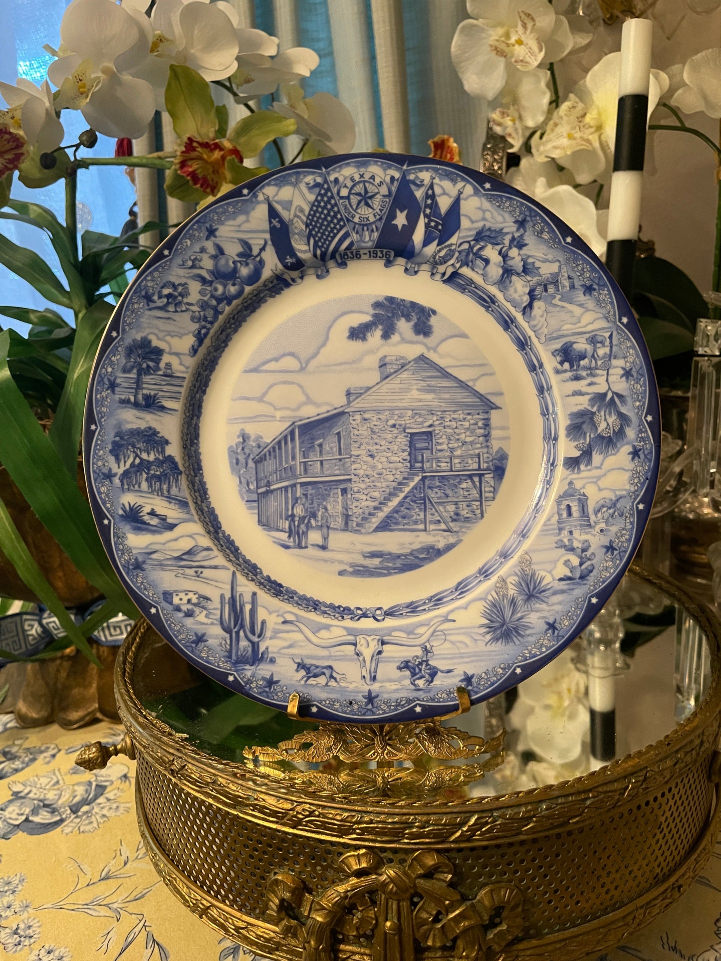Rare Complete Set of Twelve (12) 1936 Texas Centennial Blue & White Porcelain Plates by Moritz Zdekauer – Museum-Quality Collection