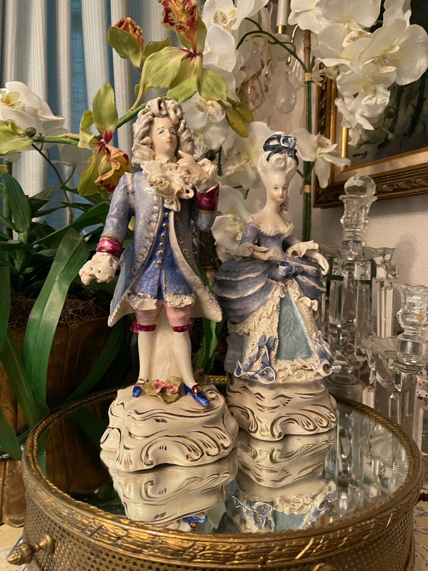 Vintage Cordey Louis XVI and Marie Antoinette–Inspired Rococo Statuette Pair | 11” |