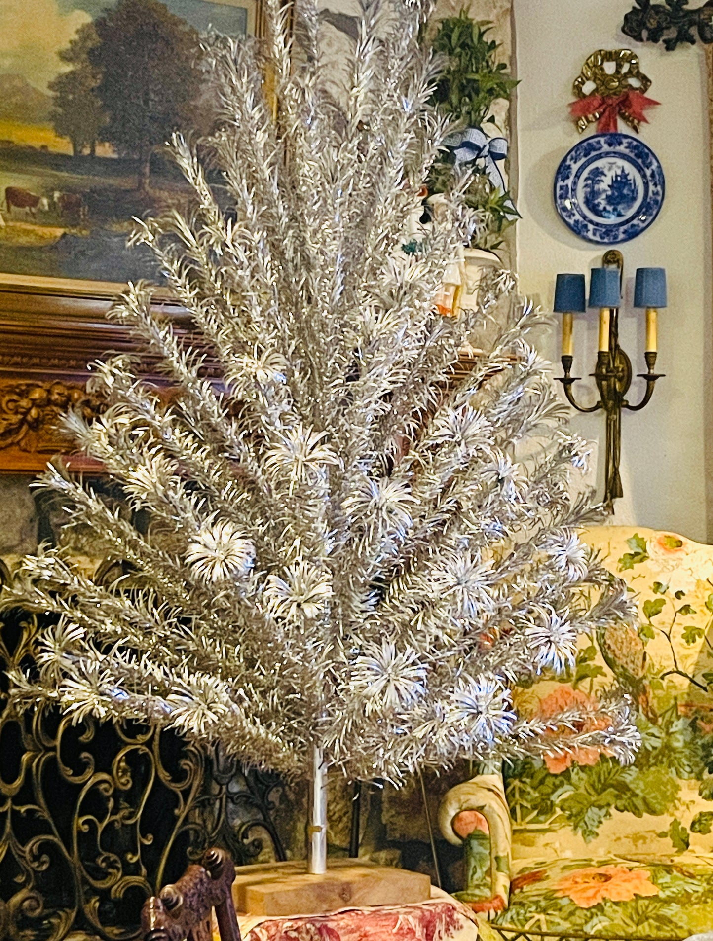Vintage Silver Pom-Pom Tinsel Tree — Mid-Century Christmas Magic from Round Top, Texas