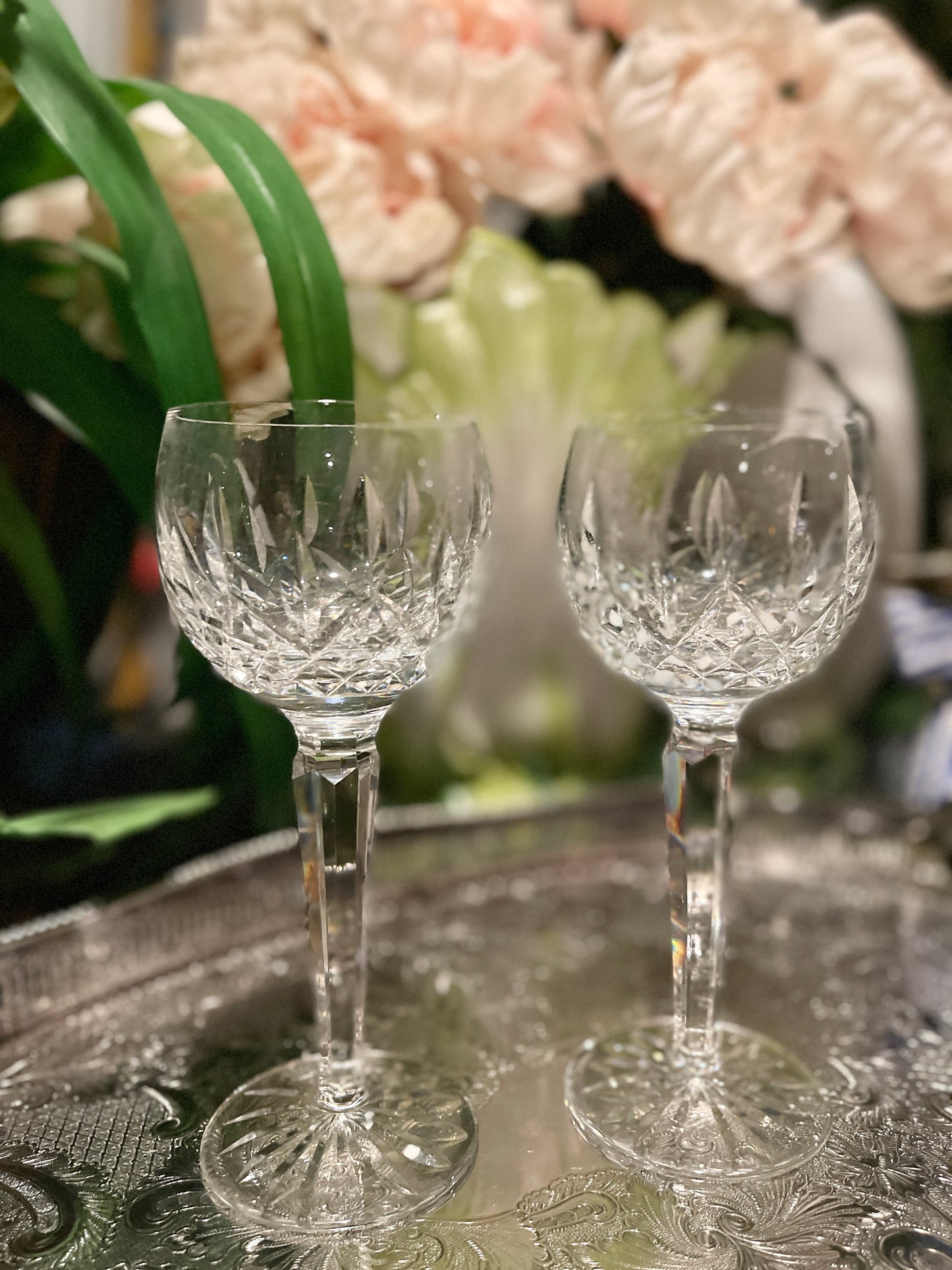 Vintage Waterford Clear Lismore Hock Wine Glasses, Sold in Pairs