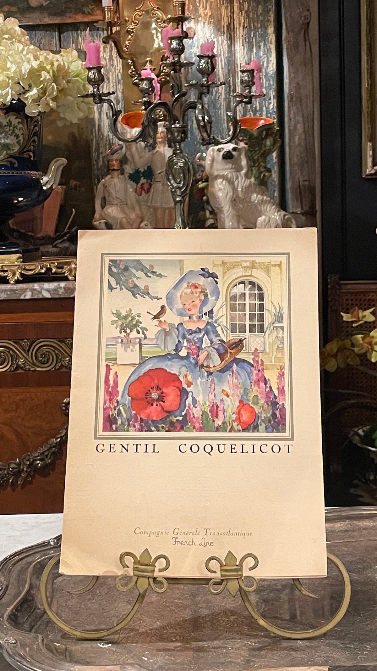 1956 French Line Illustrated Menu — Gentil Coquelicot | Jean A. Mercier