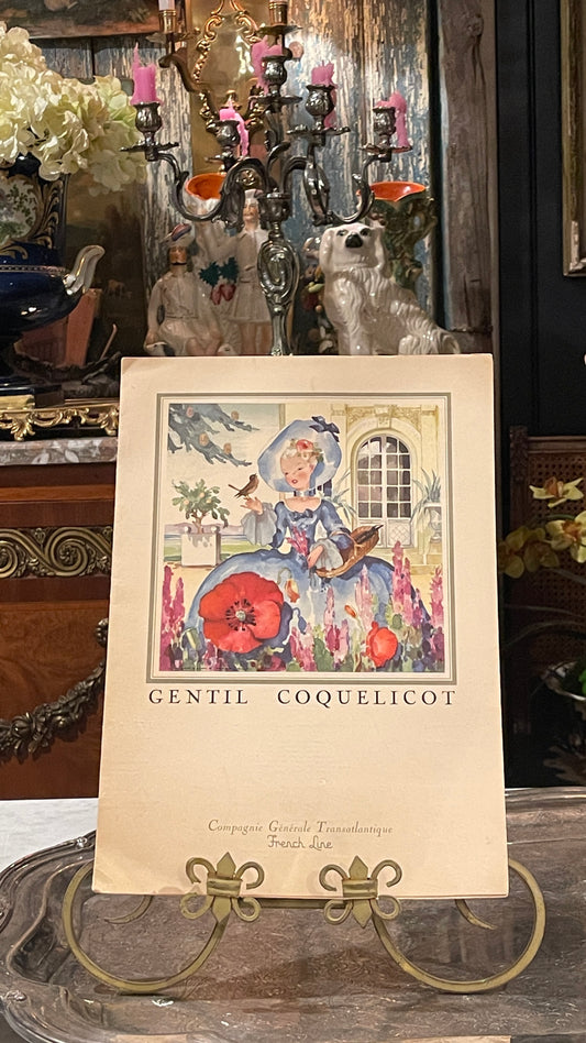 1956 French Line Illustrated Menu — Gentil Coquelicot | Jean A. Mercier