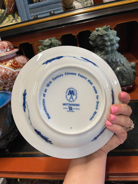Blue & White Chinese Export Style Plate – Mottahedeh Dutch Market- Delft Style