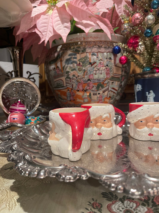 Santa Mugs Set of 4, Mold Made, HandPainted