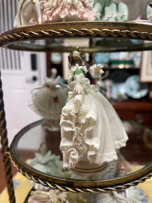German Porcelain Dancing Couple Dresden-Style Lace Dancer Figurine | Vintage European Porcelain