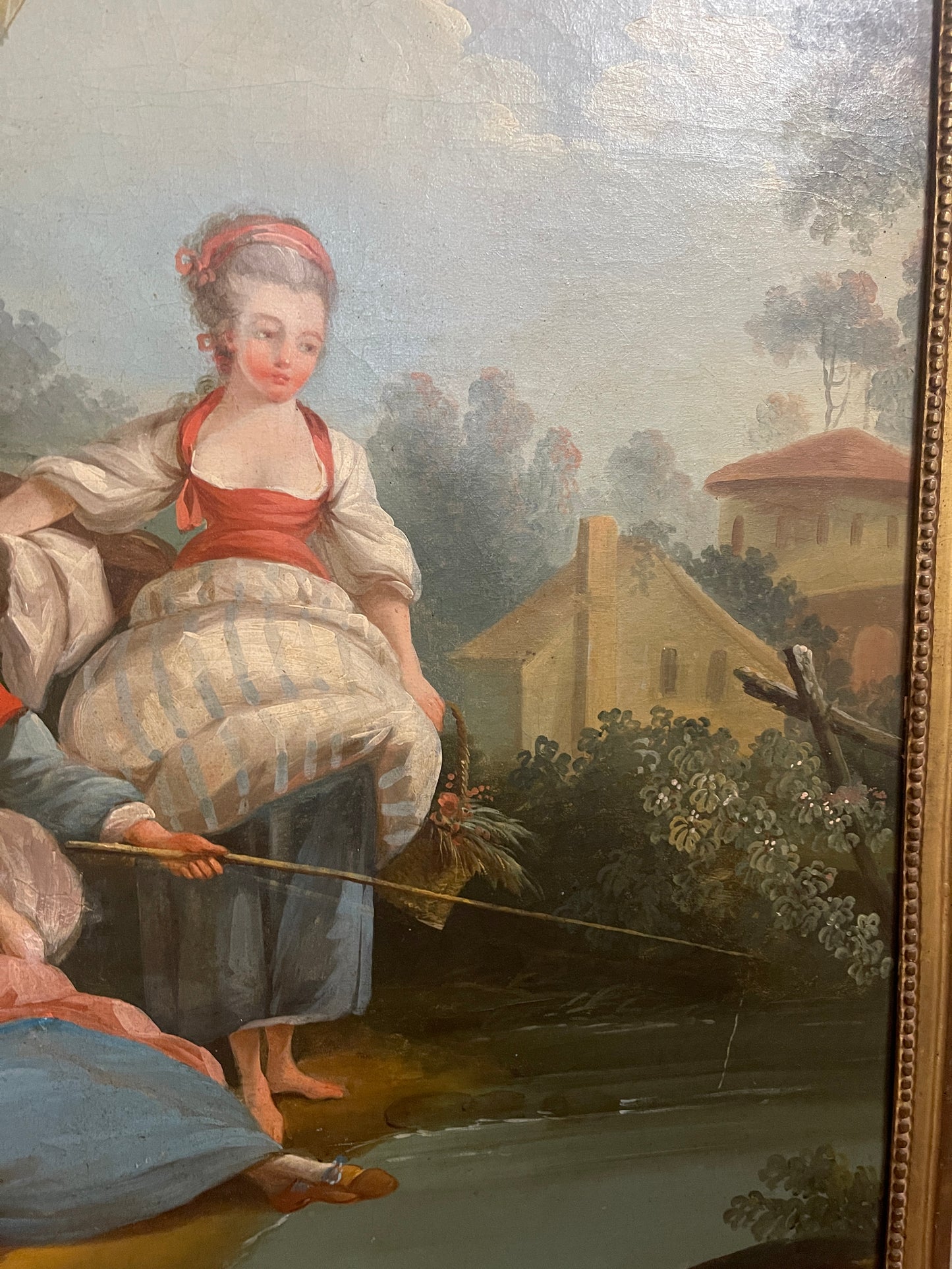 19th Century French Trumeau Mirror with Pastoral Oil Painting – Louis XVI Style Giltwood Frame