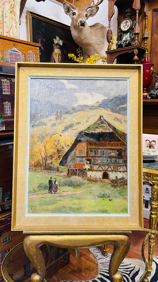 1914 Original Oil Painting by German Artist Vitus Staudacher | Antique European Landscape