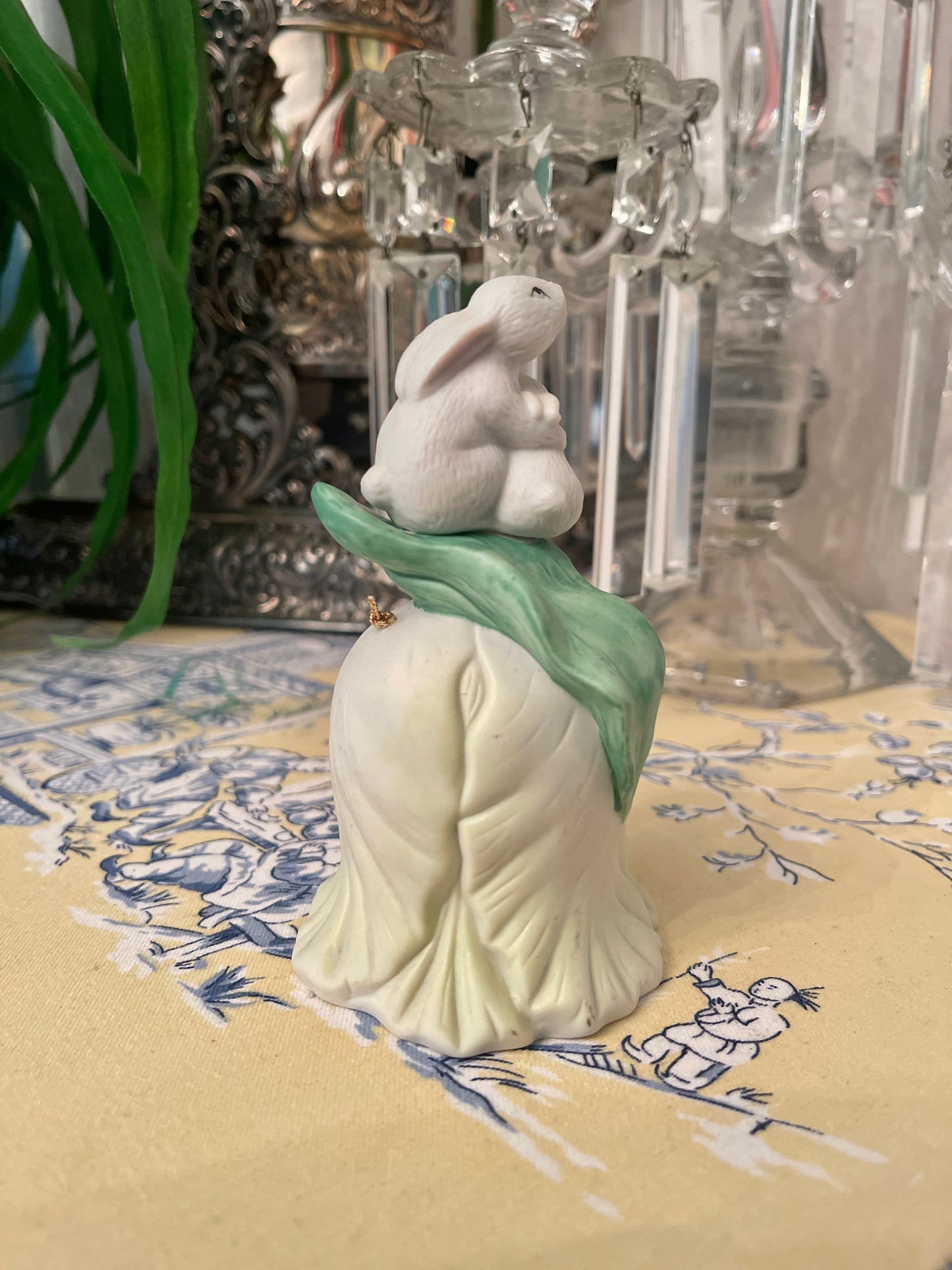 Hugging Bunnies Bell, Vintage Porcelain Bunny Bell, Hand Painted Rabbit, Porcelain Flower Bell, Easter Decor, Spring Decor, Mothers Day Gift