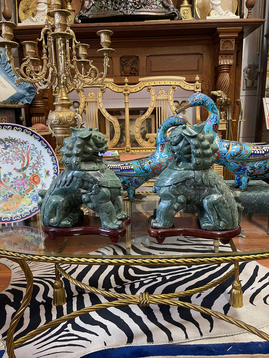 Vintage Foo Dog Vessel Jars on Stand – Heavy – 9.5” Tall