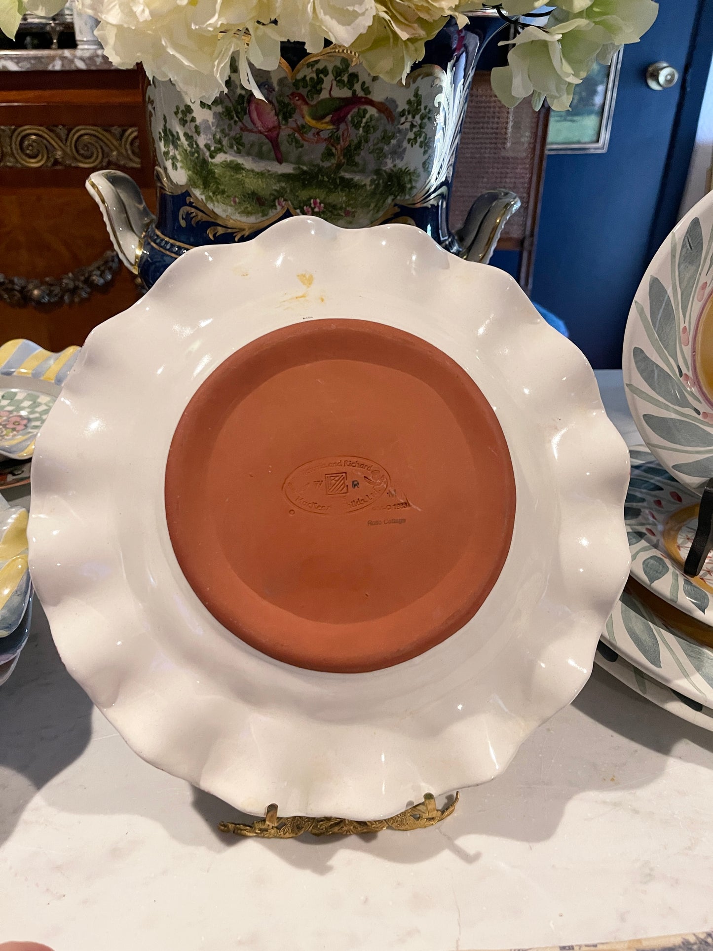 Rose Cottage, Vintage MacKenzie Childs Fluted Dinner Plate, Glazed Terracotta