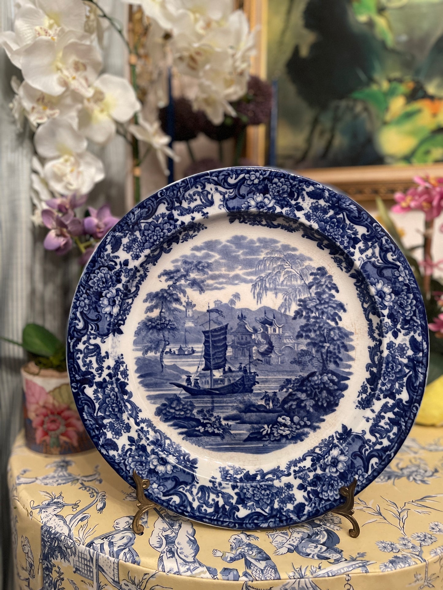 Large Antique Chinoiserie Wedgwood Platter, Blue and White