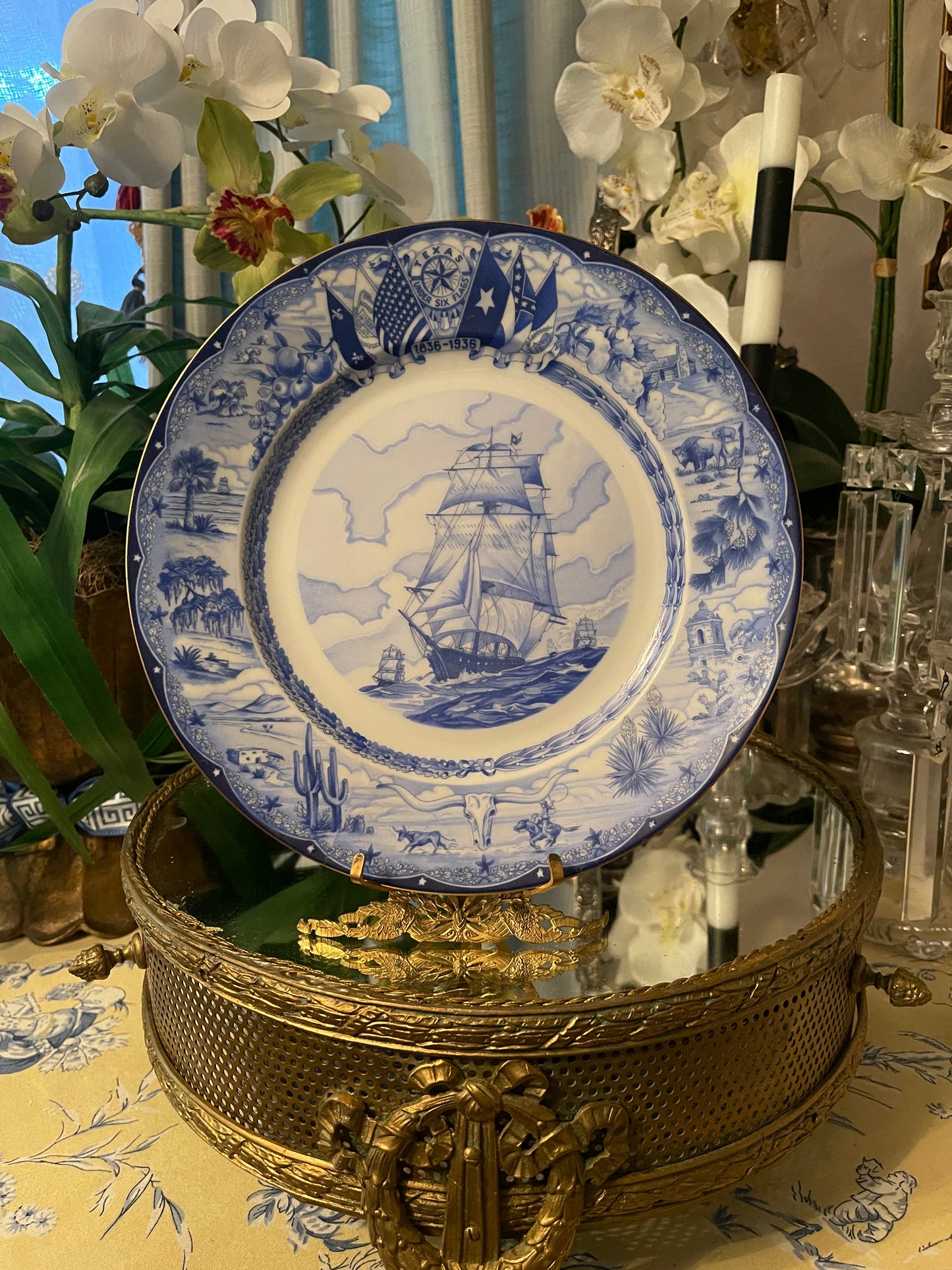 Rare Complete Set of Twelve (12) 1936 Texas Centennial Blue & White Porcelain Plates by Moritz Zdekauer – Museum-Quality Collection