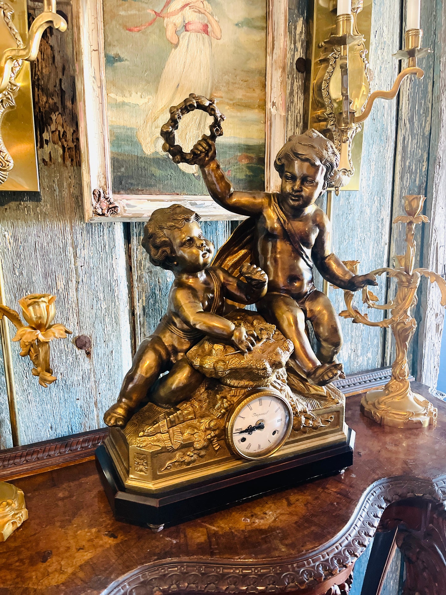 Antique French Bronze Figural Mantel Clock – “Imperial” Cherub Triumph, Late 19th Century- Early 20th Century