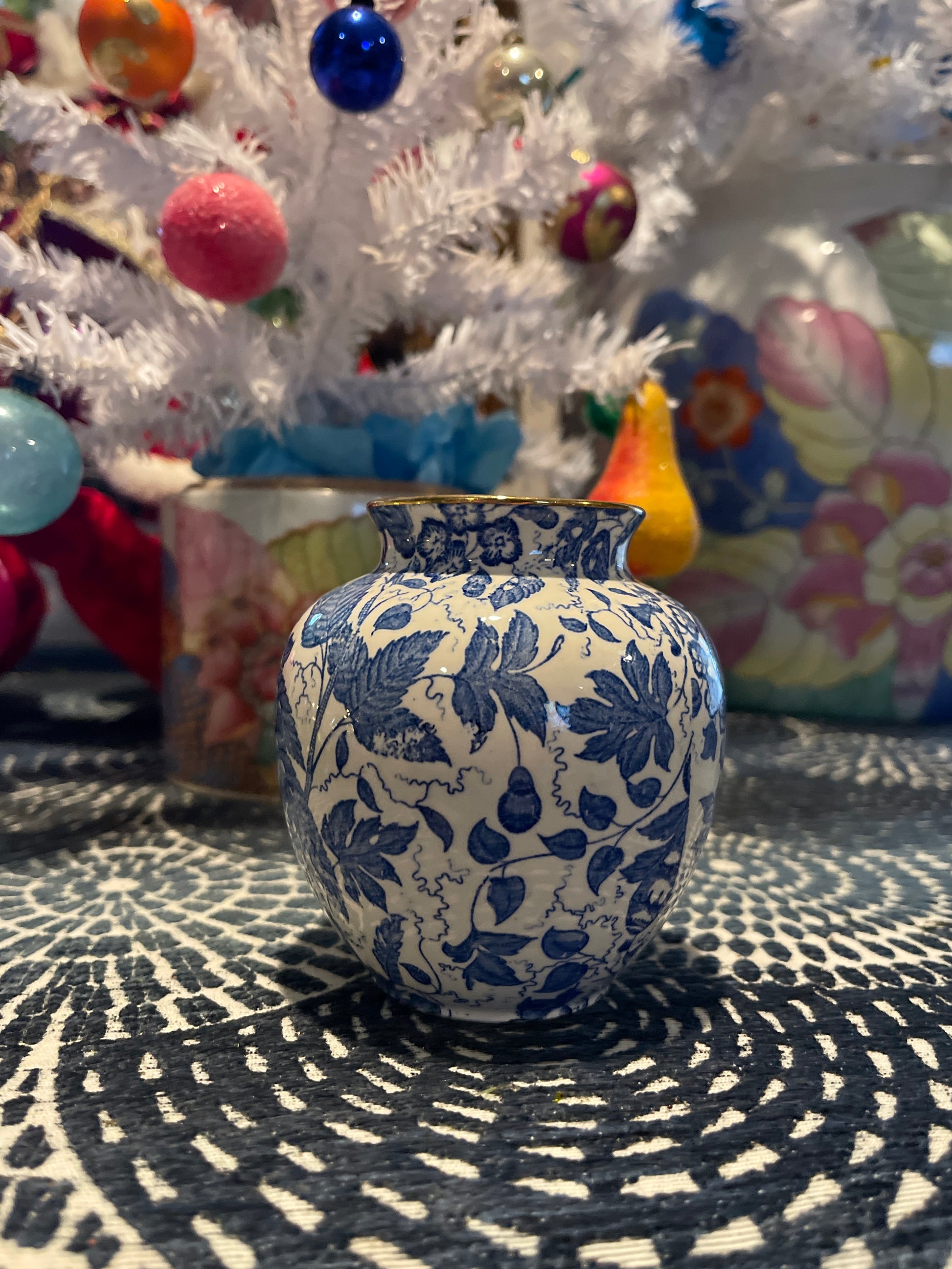 Blue and White Floral Frog/Vase, Florals and Acanthus Detail