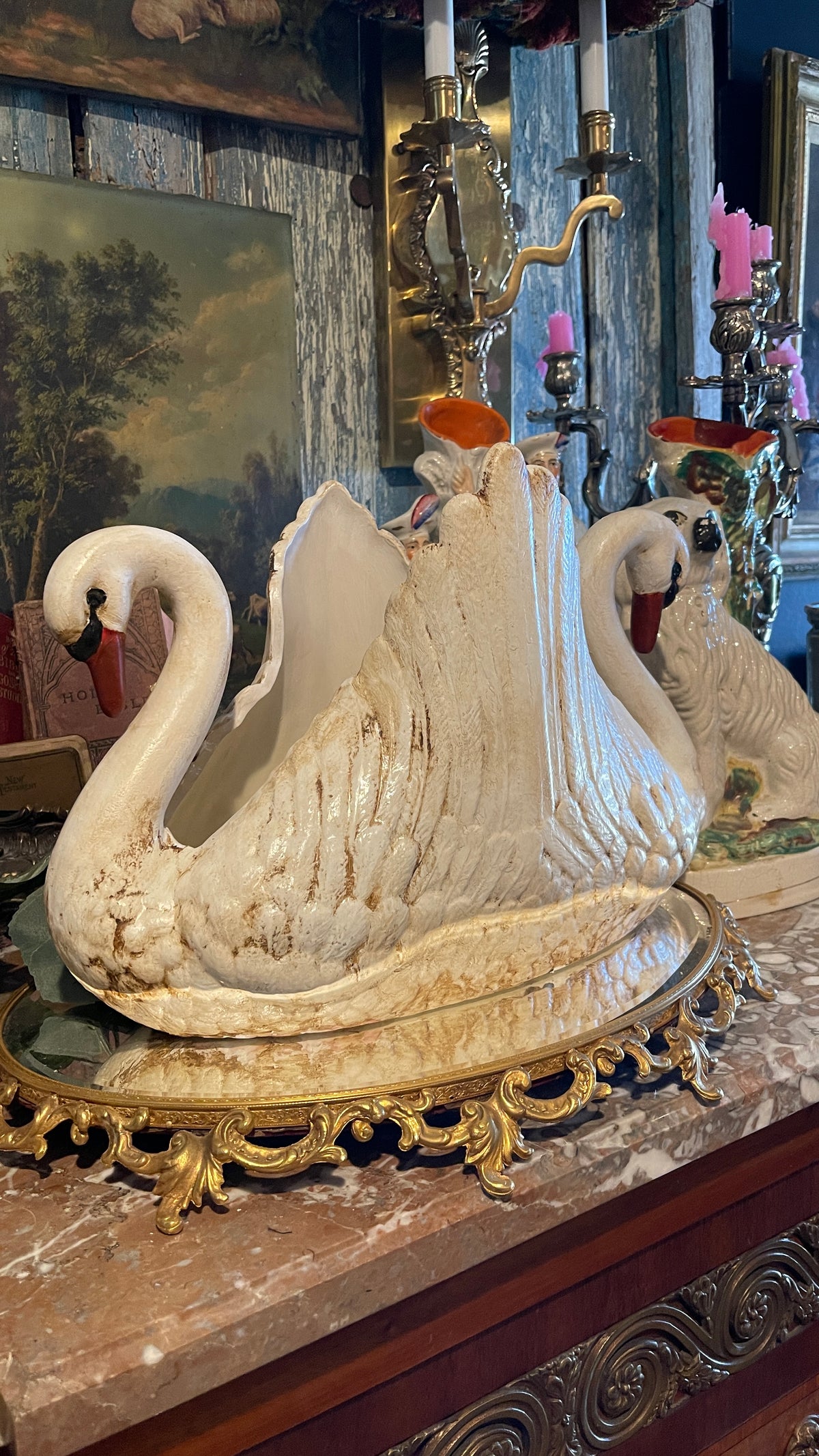 VINTAGE DOUBLE-SWAN PLANTER WITH CUSTOM OLD WORLD FINISH