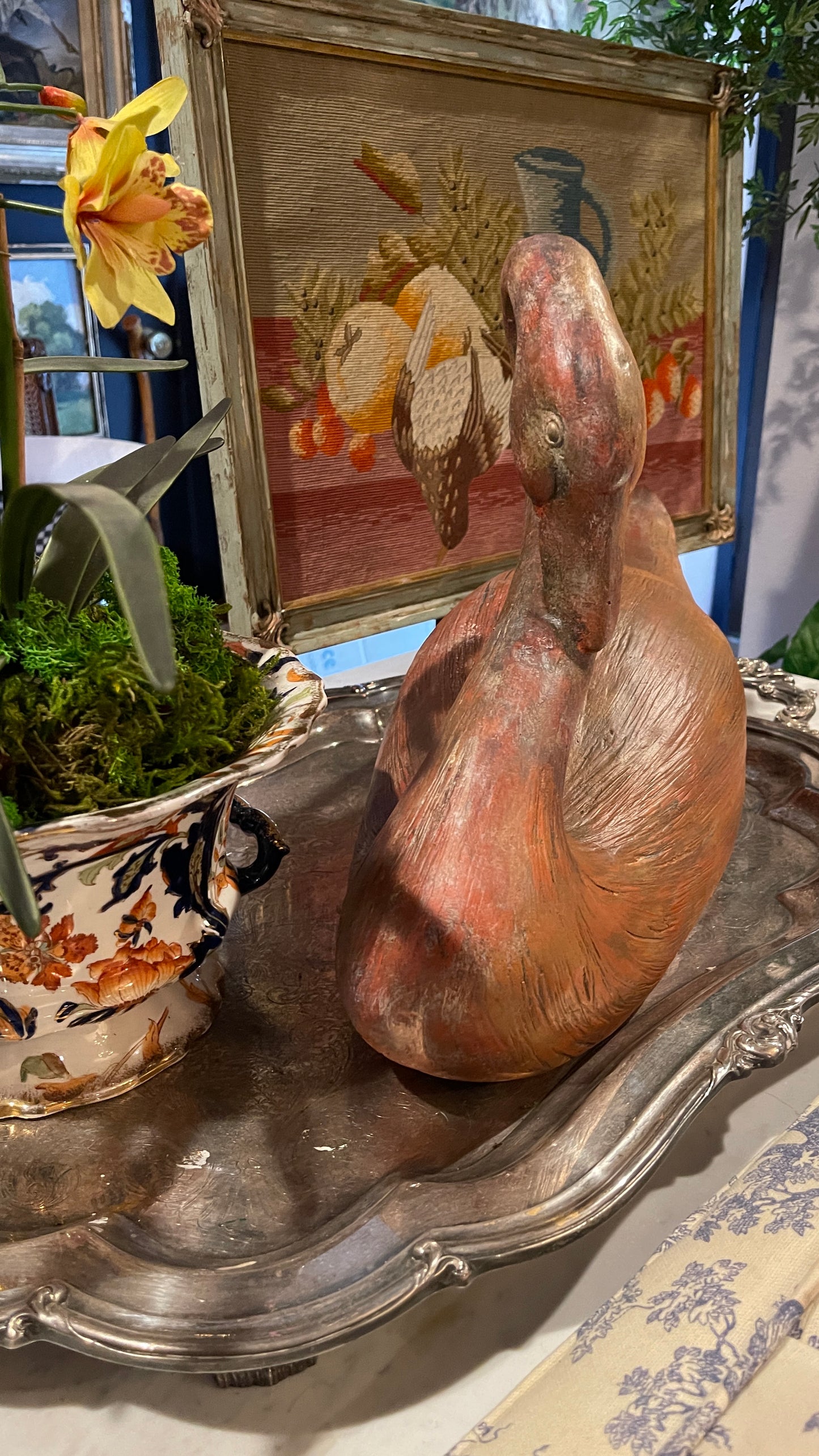Large Vintage Pottery Swan with Custom Terracotta Finish