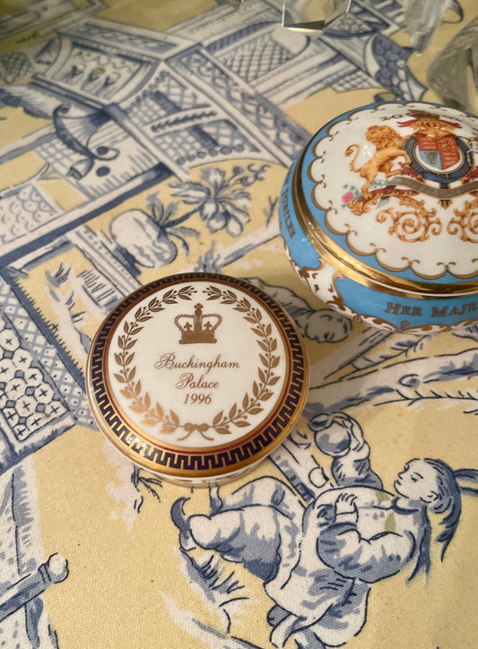 Vintage Buckingham Palace Porcelain Trinket Dish, Blue on White with Gold 1996