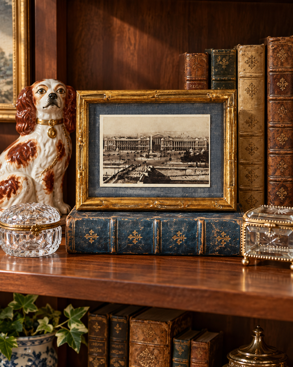 Antique Paris Postcard – Place de la Concorde General View in Gold Bamboo Frame,