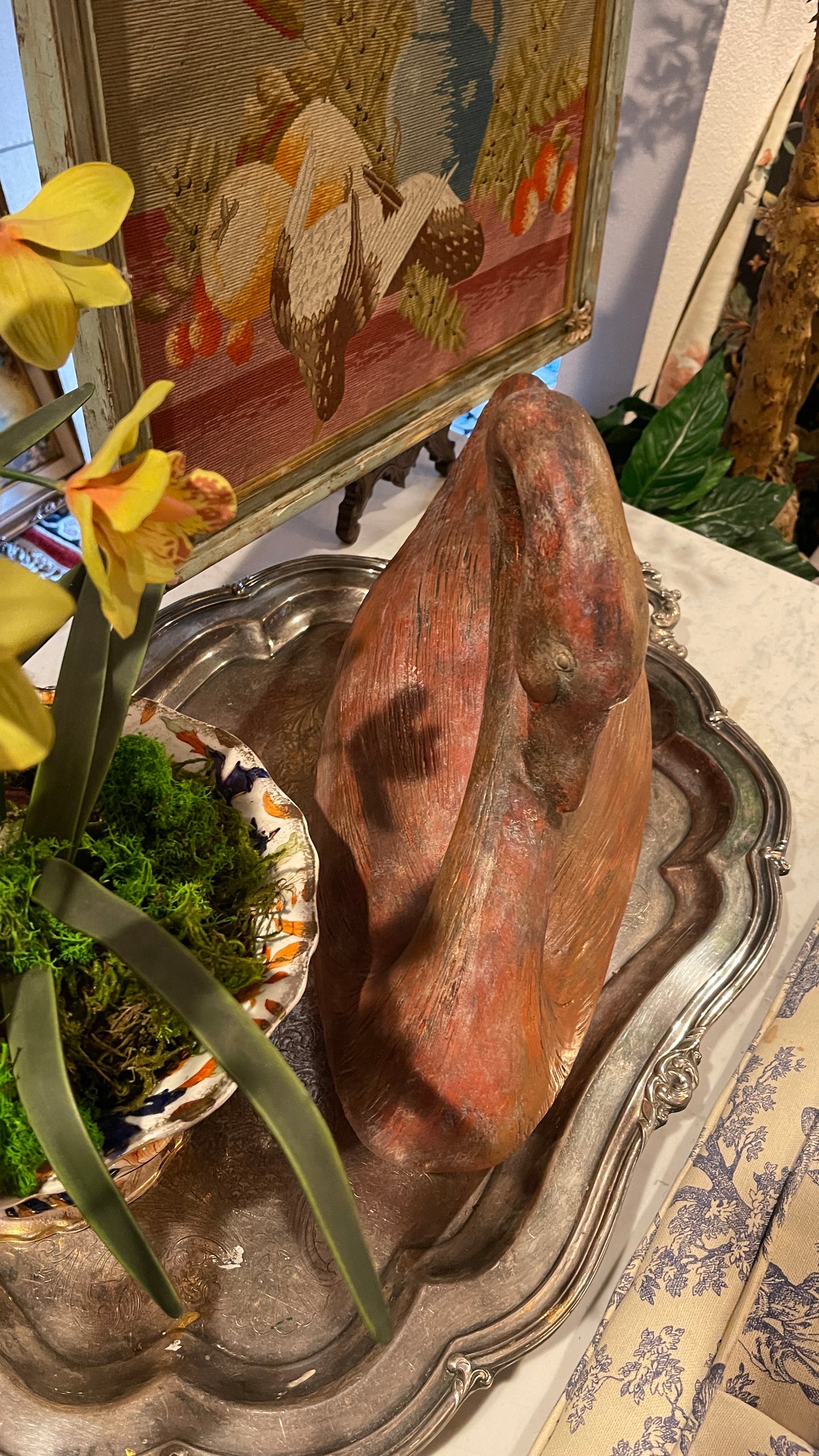 Large Vintage Pottery Swan with Custom Terracotta Finish